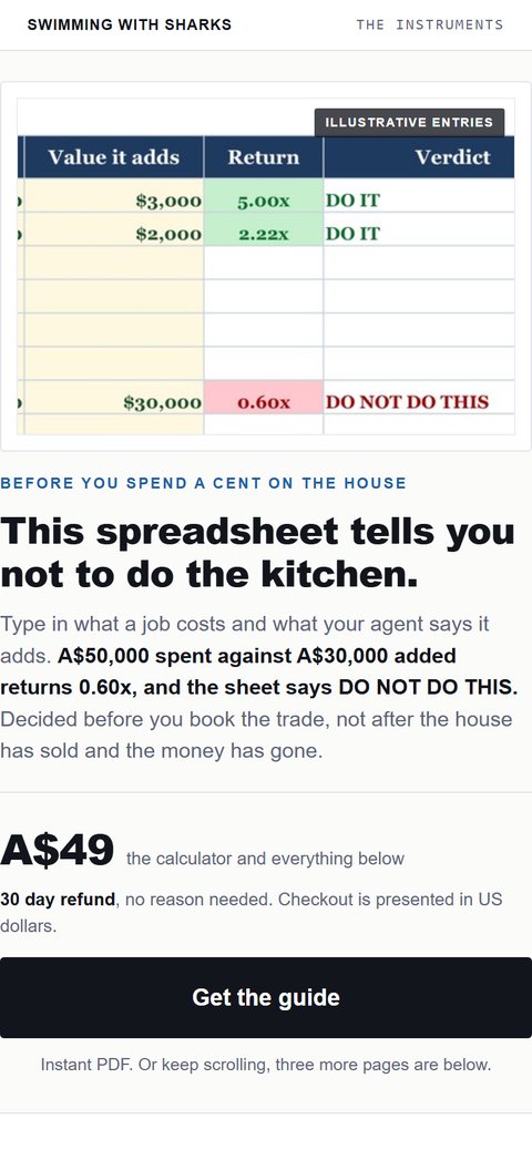 The same page at phone width.