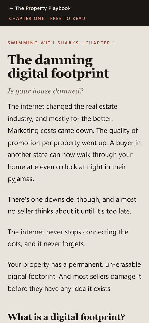The same page at phone width.
