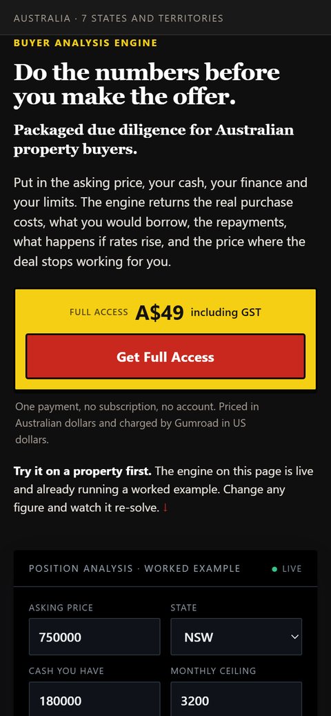 The same calculator page at phone width, with the panel stacked under the headline.